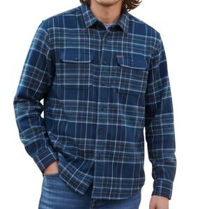 Orvis Mens Blue Plaid Flannel Shackle Long Sleeve Button Up Size L